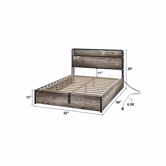 Easy to Assemble Hydraulic Gas Lift up Ottoman Folding Storage Slatted Bed Frame