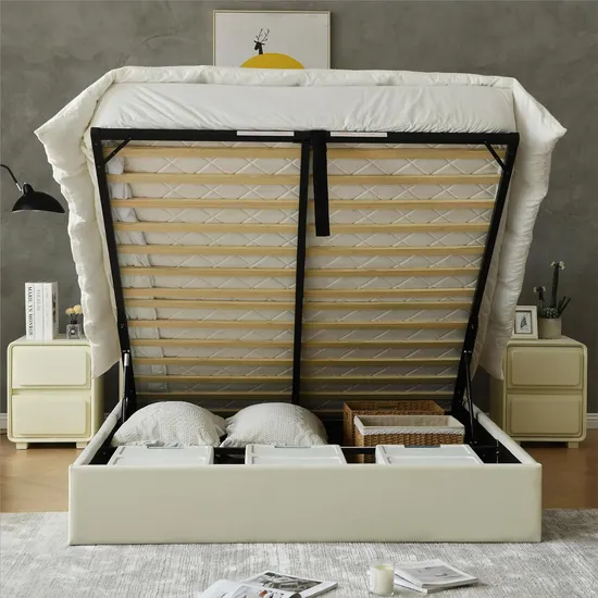 Easy to Assemble Hydraulic Gas Lift up Ottoman Folding Storage Slatted Bed Frame